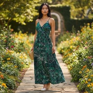 Boden Spaghetti Strap Long Print Wrap-Top Dress Size 8R